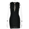 Schickes schwarzes ärmelloses Bodycon-Minikleid mit Steinkette und strukturiertem Stoff - S / Schwarz