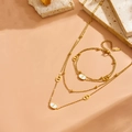 Double layer 18k gold plated stainless steel pig nose necklace with white shell elements - Gold White Shell Pig Nose Set (L212-L312)