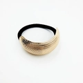Elegant gold metal ponytail holder with rhombus textured mesh pattern and black elastic band - Diamond Grid Embossed Hair Tie (Style 19)