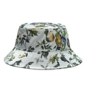 Floral print bucket hat with pear and leaf patterns on light grey fabric for women - Adjustable / Light Green