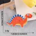 Orange cartoon dinosaur embroidered patch with blue back plates and white border edge - Orange Dinosaur