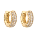 Macro detail of luxury gold-plated hoop earrings featuring multi-row micro-pave white zircons - Gold White Zirconia