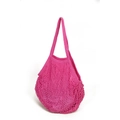 Fashionable rose red woven mesh tote bag with a solid inner liner and reinforced handles - Rose Red