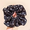 Elegante elastico in tessuto nero a pois bianchi per acconciature donna - Pois Grandi / Nero