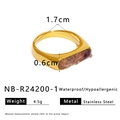Anello in acciaio inossidabile dorato con intarsio in pietra naturale viola - Stile R24200 - Larghezza 0.6cm / Lavanda