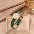 Green bamboo pattern leather bracelet with gold clover pendant and crystal H logo - Green