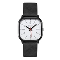 Classic men's square quartz watch with black leather strap and textured white dial - Black Strap White Dial