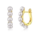 Elegant gold-tone earring clips featuring five vertical white freshwater pearls - 5-Pearl Row Hoop Earrings / Gold