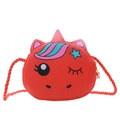 Red cartoon unicorn crossbody bag for girls featuring a cute face and round design - Red