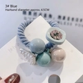 Blue elastic bow scrunchie with glitter flower and resin beads decoration - Blue Bead Pendant