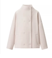 Short double-breasted wool coat in soft beige pink featuring a high-neck windproof design - S / Apricot