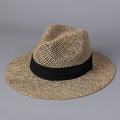 Canotier classique en paille avec ruban noir et texture tressée respirante pour été - M(56-58cm) / Noir
