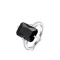 S925 sterling silver ring featuring a large rectangular black gemstone with side zircons - Black Zirconia