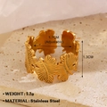 Adjustable 18K gold-plated stainless steel leaf ring with wide band design for women - Gold (777 Leaf)
