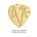 Detailed view of heart-shaped gold charm with zircon letters, size 22.2mm by 20.4mm - Gold AME Heart Style