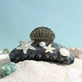 Molla per capelli iridescente con conchiglie e stelle marine su sabbia bianca - H975-Stile Oceano con Polvere d'Oro Iridescente