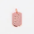Rose gold rectangle brass pendant with Good Luck engraving and polished finish - L70 Good Luck Tag Rose Gold