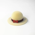 Mini-Schmuckschatulle in Cowboyhut-Optik, Beige mit roter Schleife und gestreiftem Band - Beigefarbener Freizeithut / 71X35MM