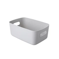 Matte white rectangle desktop storage box with integrated handle made of thick PP plastic - Small / Gray