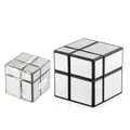 Zilveren 2x2 spiegelkubus puzzel met geborstelde metallic afwerking en zwart frame - P168-6 2x2 Spiegelkubus