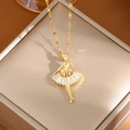 Elegant gold ballerina pendant necklace with white baguette zircon stones - A0125 Gold Dancing Girl