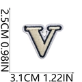 Detailed view of beige and blue letter V embroidered patch with size dimensions - V (Beige)