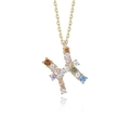 Gold s925 silver necklace with rainbow zircon pavé letter H pendant design - Pisces / 925 Silver