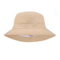 Cappello da sole beige in cotone per bambini con etichetta 100% cotone su fondo bianco - M (52-54cm) / Cachi