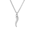 Polished silver stainless steel Italian horn pendant necklace with double layer chain - Single Layer / Silver Horn