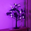 Halloween black birch tree lamp with purple leaves and warm white ghost LED lights - Ghost & Skeleton Maple Leaf Black Tree / 24 Lights