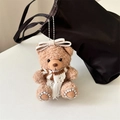 Cute light brown plush bear charm with bow, striped scarf and crystal accents for bags - Scarf Brown Bear Bag Charm