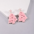 Detail of handmade pink beaded Christmas tree earrings with pearls and red rhinestones - White Pink Snowflake Tree