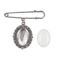 DIY photo tray silver safety pin brooch set with oval base and white blank insert - Single Tray Pin Without Heart