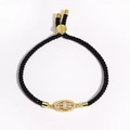 Bracelet cordon noir ajustable avec pendentif rectangulaire en zircone cubique dorée - Or Noir Pierre Principale Rectangulaire (Style 4)