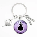 Ballerina keychain with purple glass pendant and silver ballet shoes charms - Style 5