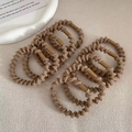 Set of 10 coffee brown elastic hair ties with gold metal buckles for high ponytails - Wave Style / Khaki (1pc)