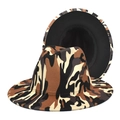 Cappello fedora alla moda in feltro di lana mimetico con tesa larga e design jazz - M (56-58cm) / Cachi