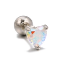 Silver-toned heart-shaped screw-back stud featuring a colorful aurora stone inlay - Silver Heart