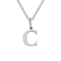 Silver stainless steel necklace featuring a polished letter C initial pendant charm. - Letter C / Steel Color