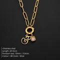 14K gold plated stainless steel chain necklace with initial F and pink crystal charm - Letter F (XNL0097)