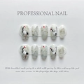 Faux ongles faits main avec paysage à l'encre chinoise et motif de grue, lot de 10 pièces - 535 Grue Court Cercueil (XS)