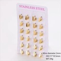 Set of 12 pairs of golden stainless steel geometric rectangle hoop earrings on a display card - Gold (3mm Wire 11*10.5mm OD)