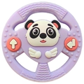 Detail of purple steering wheel silicone teether with cartoon panda and orange buttons - Bear Steering Wheel Panda Teether / Purple