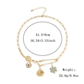 Collier trombone doré avec pendentif pièce et cristal bleu incluant les dimensions - Collier Épingle de Sûreté Fleur Zircon Bleu / Or