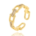 Adjustable gold link ring with micro-paved zircons in a minimalist open design - Gold Oval Chain Link Style (CX-J1084)