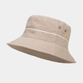 Détails du chapeau bob kaki avec œillets métalliques et bordure blanche décorative - Chameau