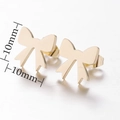 Golden bow stud earrings in polished finish, 10mm x 10mm minimalist jewelry for women - 105 Bow - Gold
