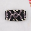 Pink crystal beaded magic hair comb with silver metal accents and black dual-row teeth - Silver + Pink