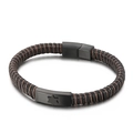 Men's hip hop braided leather bracelet with matte black stainless steel hexagram star - Black (KB149081-KLHQ)