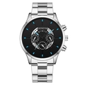 Geneva men's silver steel business watch with black dial and three-eye decorative sub-dials - Silver (HS2512-141-03)